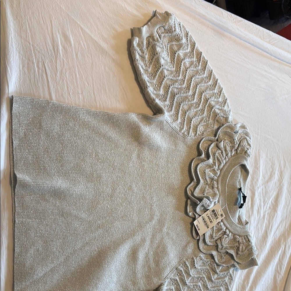 Elegant Gray Sweater with Lace Details and Shimmer